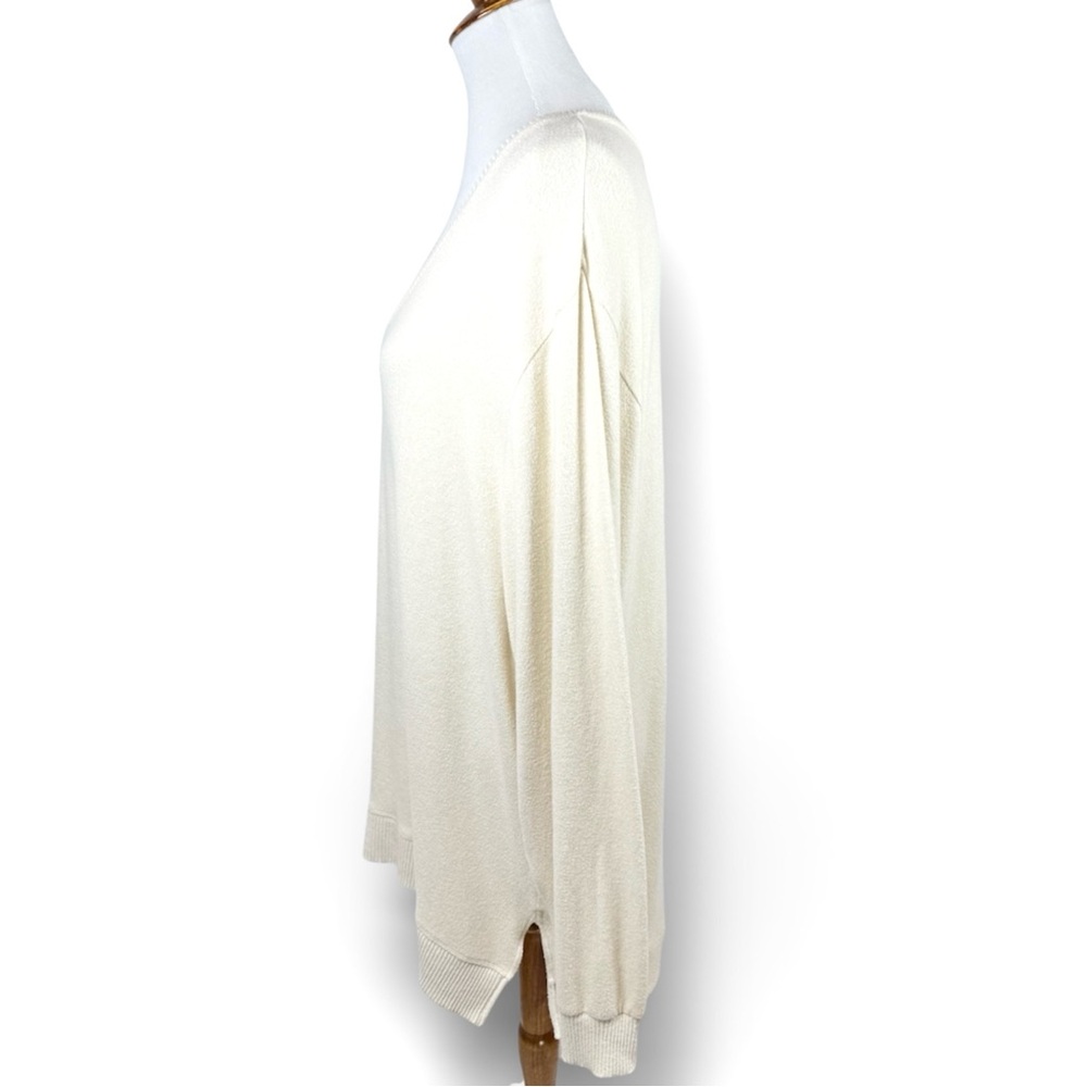 Anthropologie Cream V Neck Long Sleeve Fleece Sweater L - Picture 6 of 13
